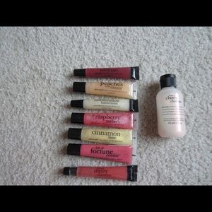 set of 7 philosophy lipglosses w/ mini shower gel